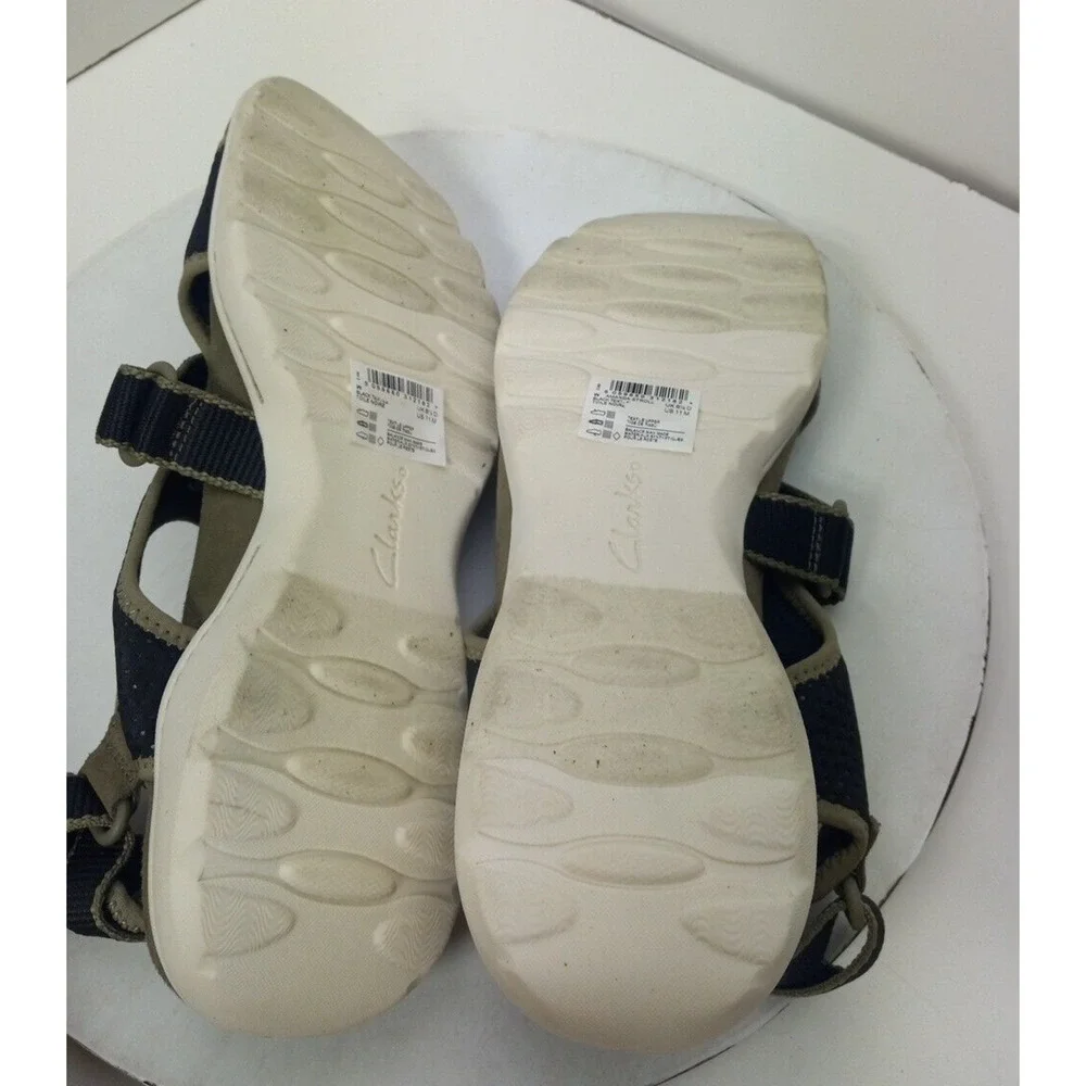 Clarks Womens Size 11 Amanda Stroll Flat Sandals Black Olive Outdoor Open Toe